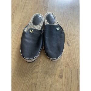 Michael Kors‎ Shoes W Size 7.5 Black Leather & Logo Flat Espadrille Mules